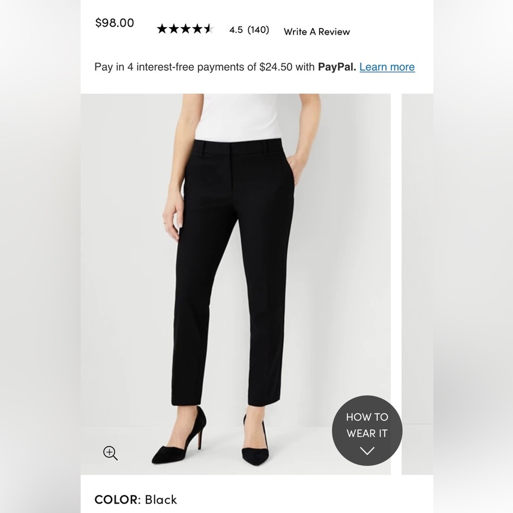 Ann Taylor Curvy Ankle Pant - Black (Size 10 Curvy)